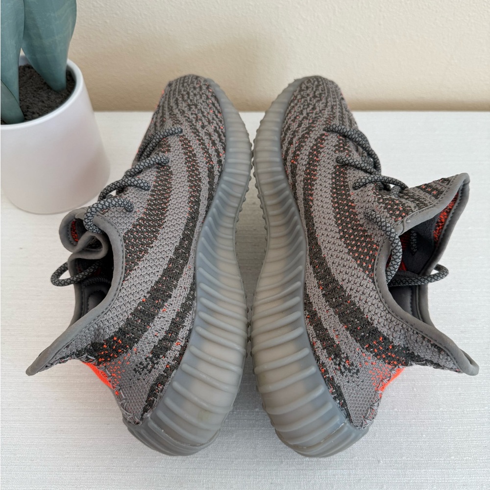 Adidas Yeezy Boost SPLY-350 V2 Beluga Reflective Gray Mesh w/Orange Sneakers - Picture 9 of 14